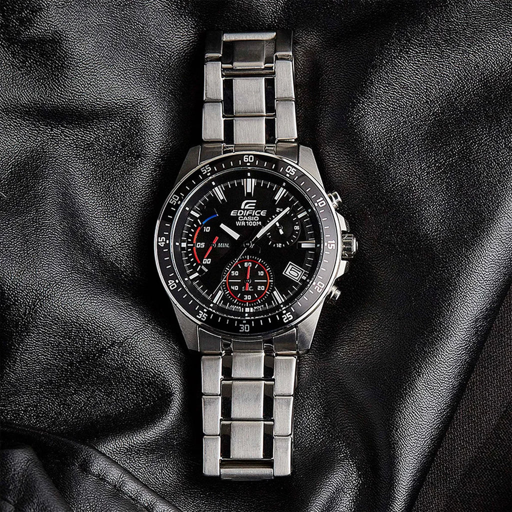 CASIO EFR-552D Mens Watch, Stainless Steel Metal Band, Triple Chronograph Sub-Dials, 100M Waterproof Analog Quartz Watch