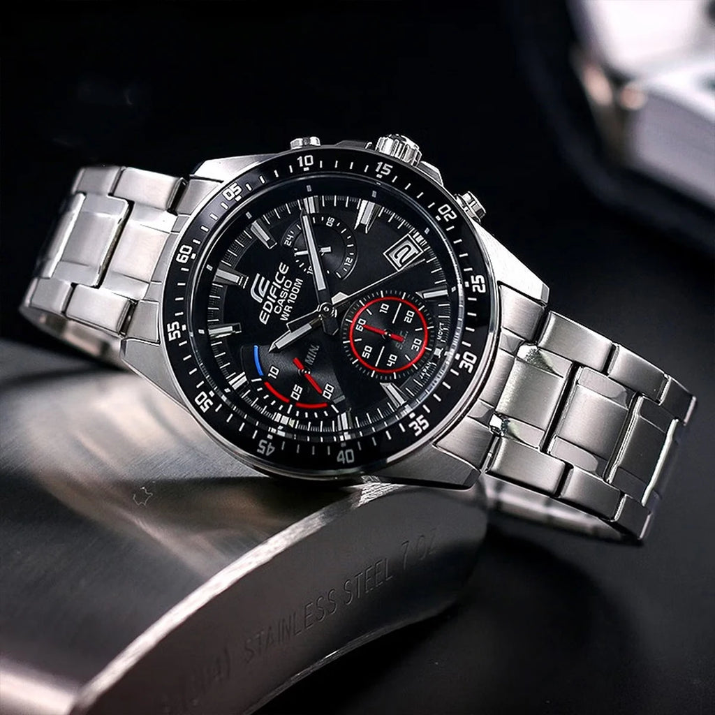 CASIO EFR-552D Mens Watch, Stainless Steel Metal Band, Triple Chronograph Sub-Dials, 100M Waterproof Analog Quartz Watch