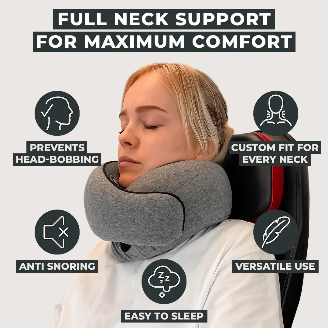 Memory Foam Neck Pillow – U-Shaped Ergonomic Travel Pillow with Adjustable Support for Airplane, Car