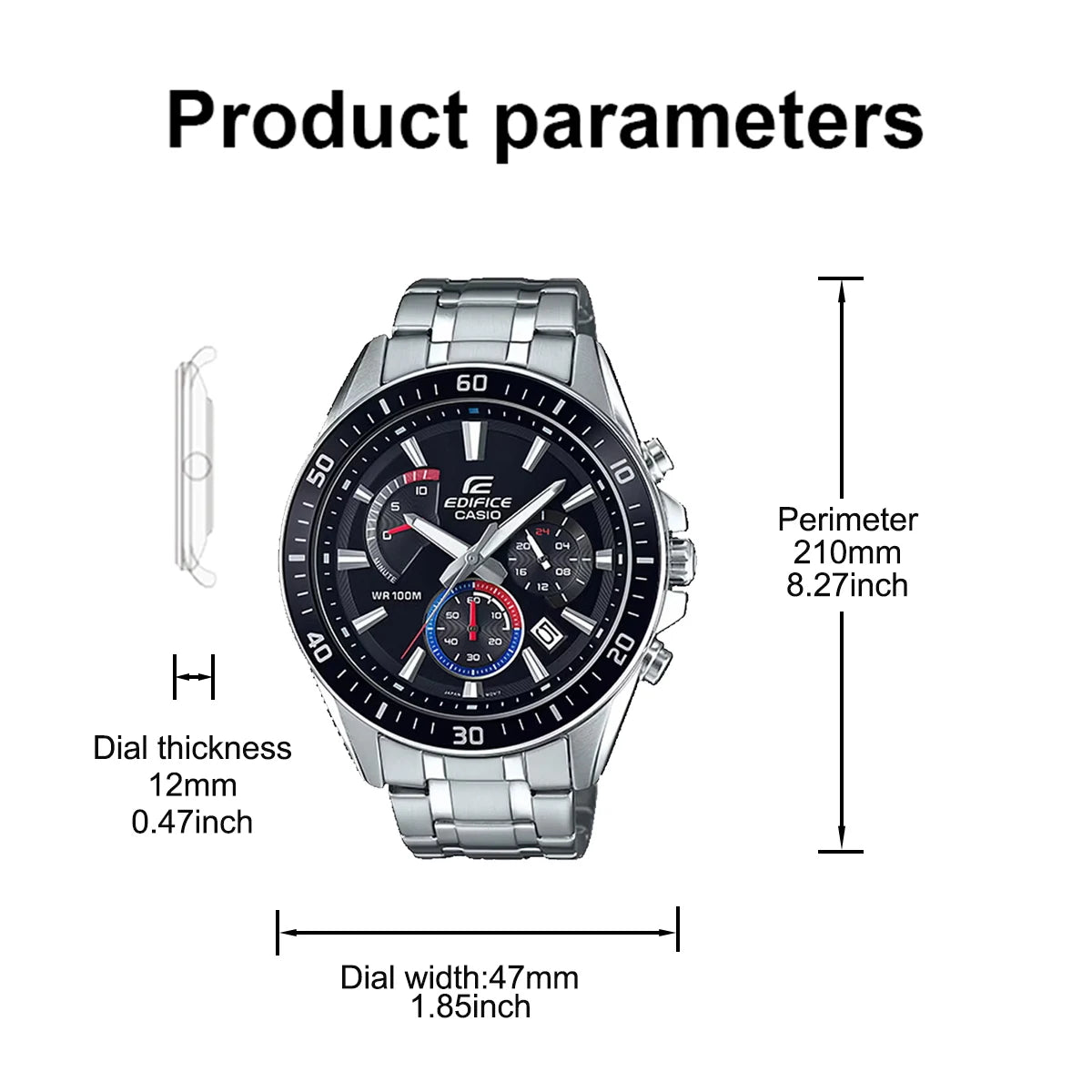 CASIO EFR-552D Mens Watch, Stainless Steel Metal Band, Triple Chronograph Sub-Dials, 100M Waterproof Analog Quartz Watch