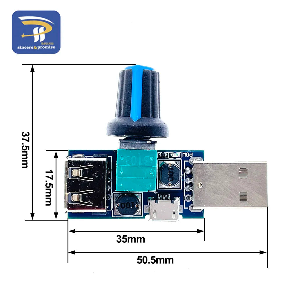 USB Fan Stepless Governor Wind Speed Controller Regulator Module 4-12V to 2.5-8V 5W With Switch USB Micro Adapter Potentiometer