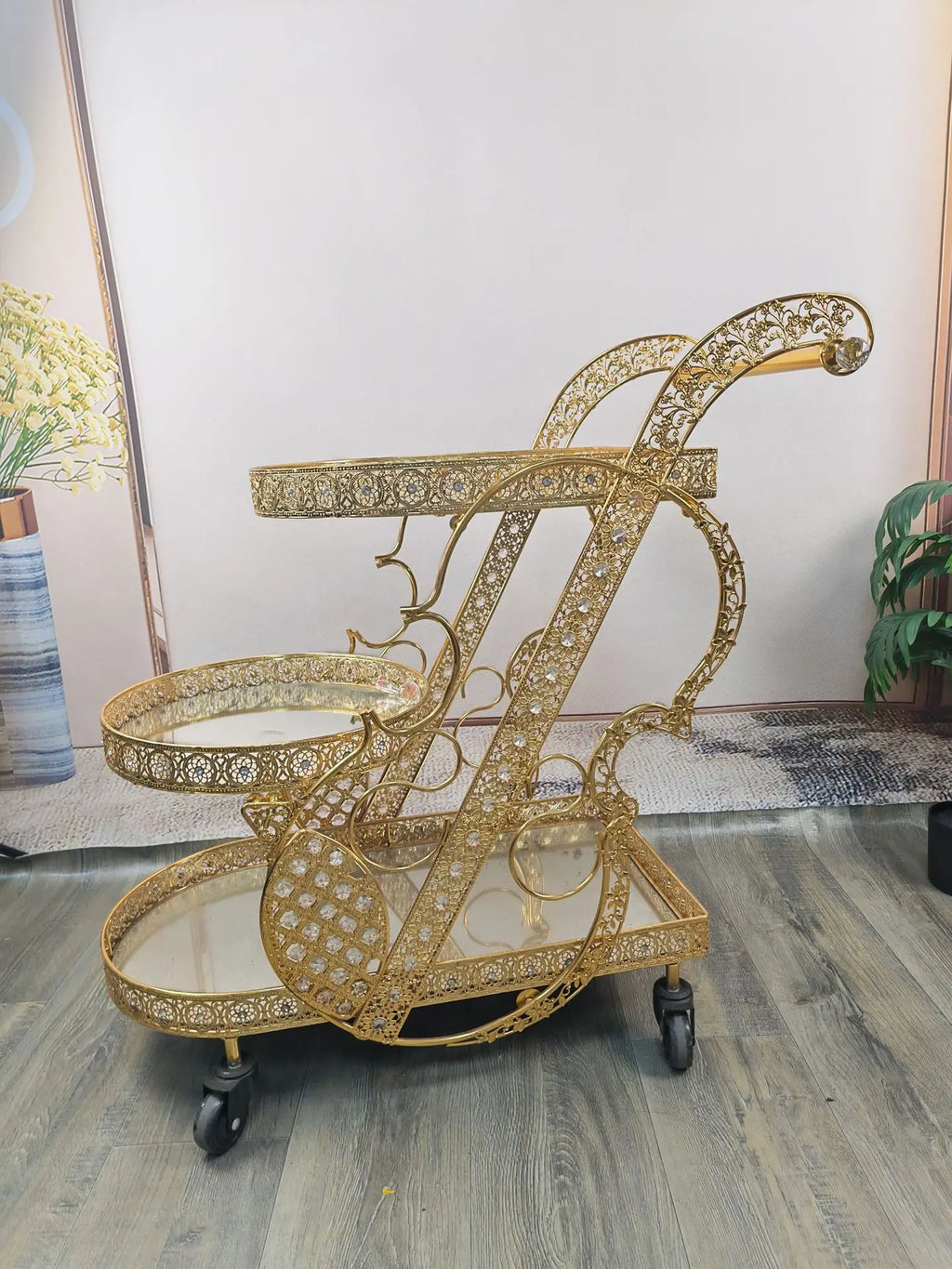 food truck trolley high-end metal glass light luxury retro food delivery dessert cart red wine mobile coffee table