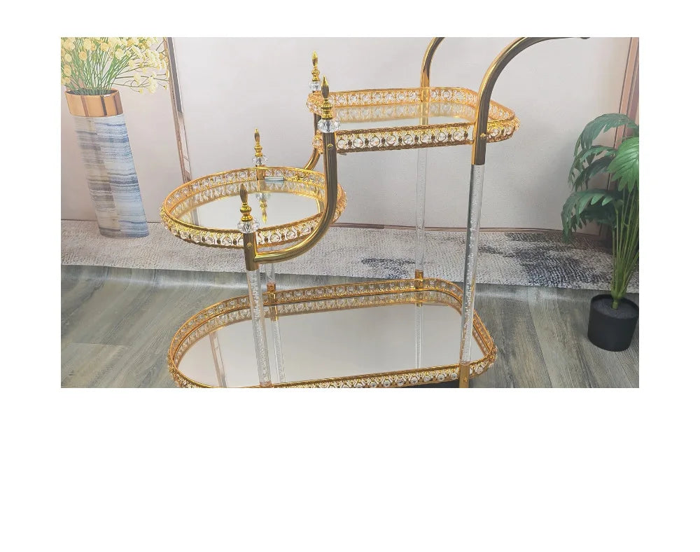 food truck trolley high-end metal glass light luxury retro food delivery dessert cart red wine mobile coffee table