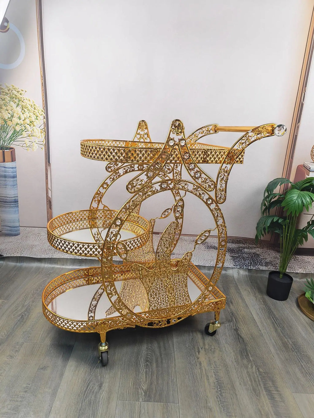 food truck trolley high-end metal glass light luxury retro food delivery dessert cart red wine mobile coffee table