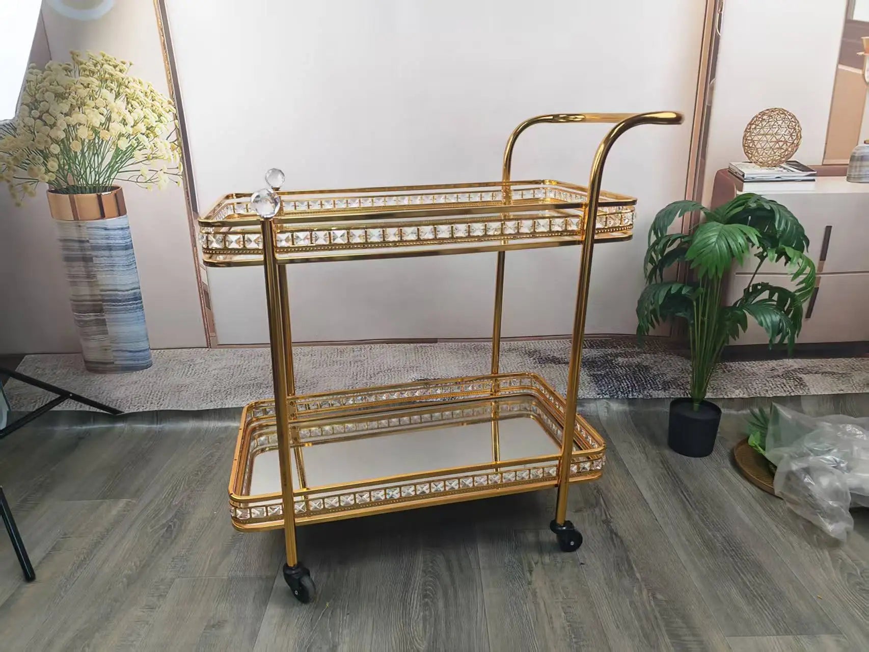 food truck trolley high-end metal glass light luxury retro food delivery dessert cart red wine mobile coffee table
