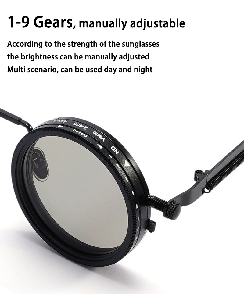 SHAUNA Retro Metal Round Punk ND9-level Adjustable Dimming Sunglasses Women Polarized UV400 Fashion Men Outdoor Sun Glasses