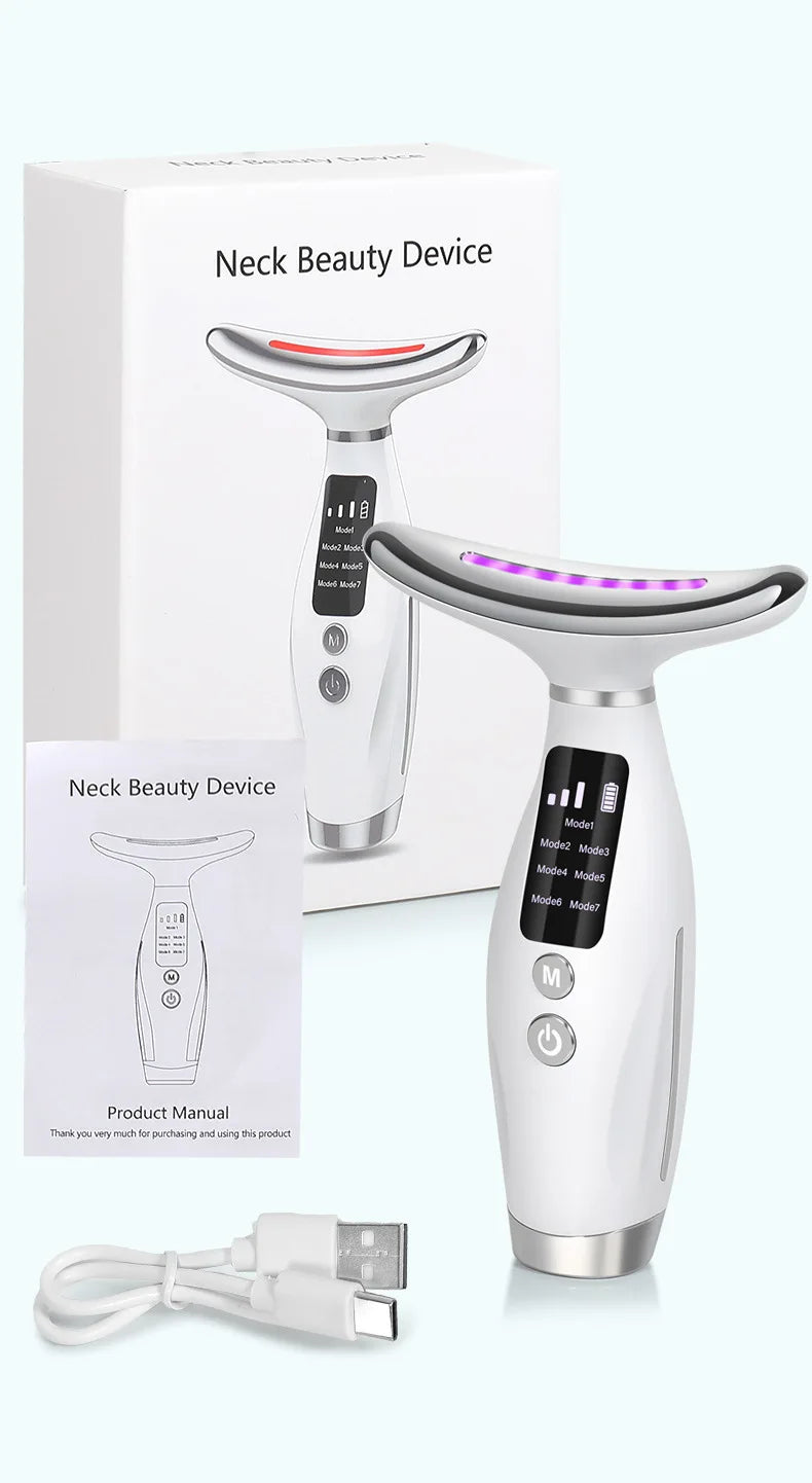 EMS Micro-current Neck Face Beauty Device 7 Color Facial Massager for Enhanced Face Neck and Shoulder Care with Vibrating