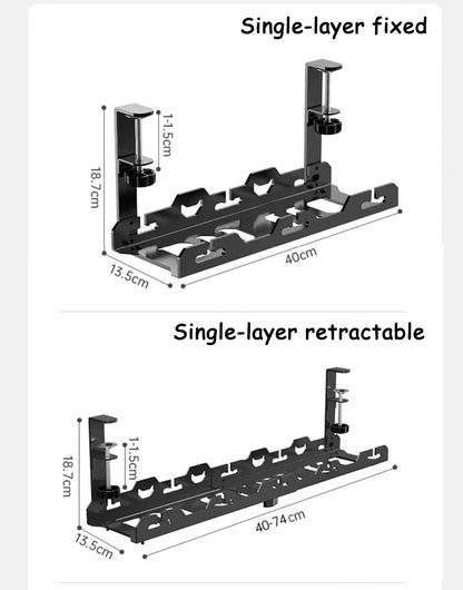 Telescopic Under-Desk Cable Management Tray – Metal Wire Organizer