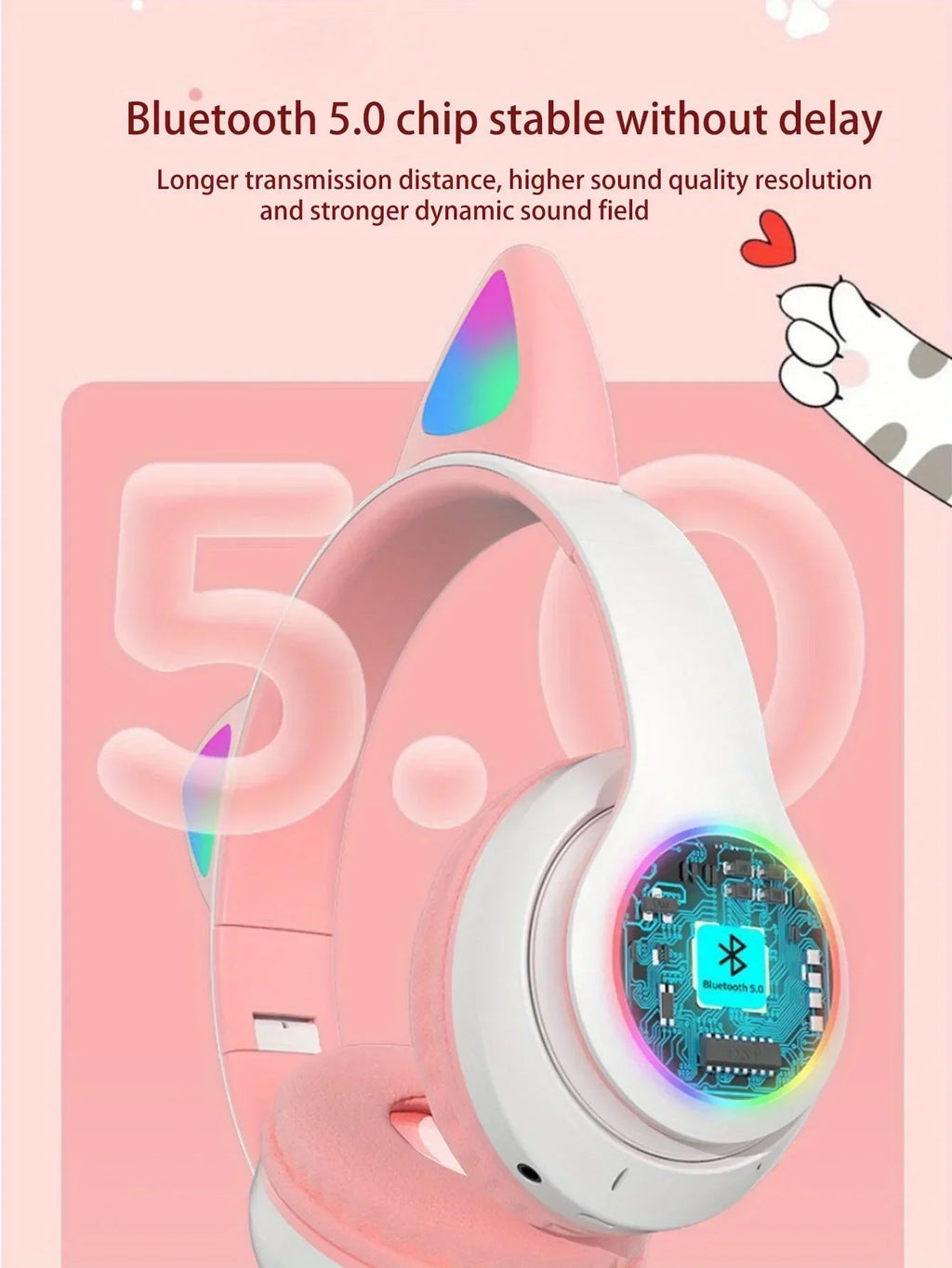 Flash Light Cute Cat Ears Wireless Headphone with Mic Control LED Kid Girl Stereo Music Helmet Phone Bluetooth Headset Gift