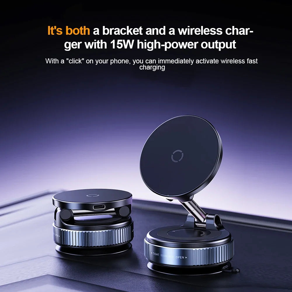 360 degree Rotation Foldable Magnetic Phone Holder, Vacuum Suction Cup Wireless Charger, Portable Universal Mount for Car, Gym