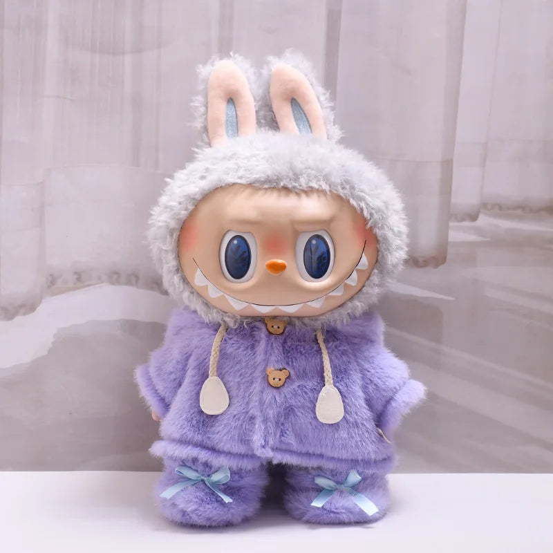For 38cm Labubu Plush Doll Clothes Outfit Cute Bunny Hoodie Shoes Dolls Accessories Sitting Party Changing Dress Game DIY Toys