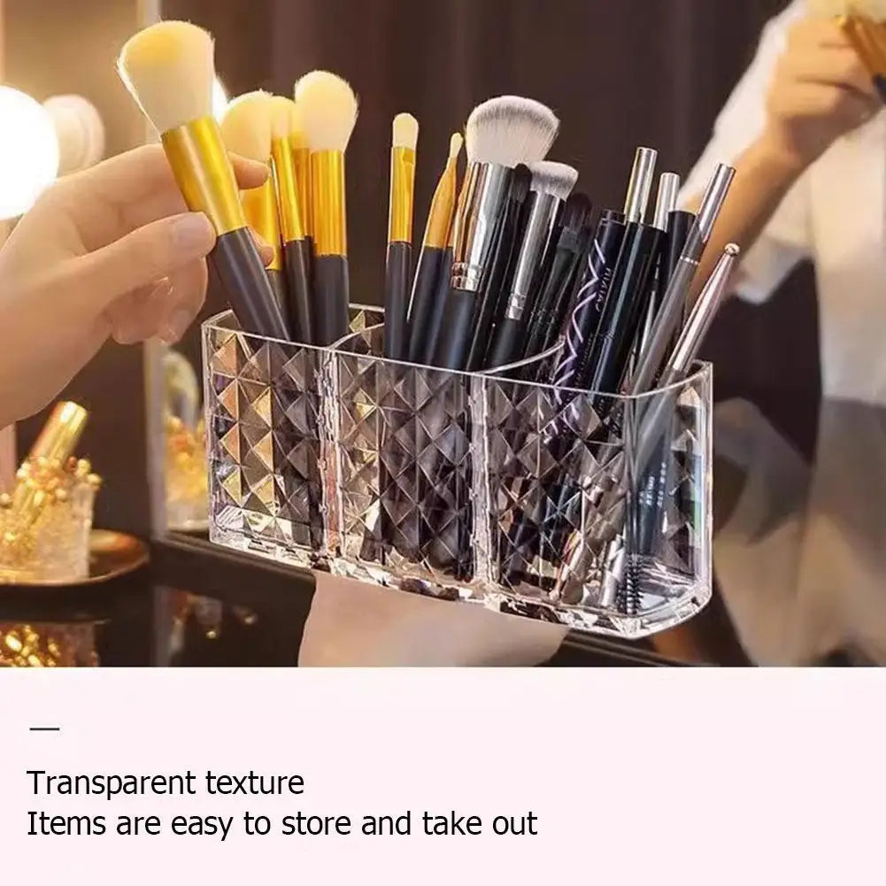3 Slots Makeup Brush Holder Makeup Organizer Cosmetic Storage Box Lipstick Eyebrow Pencil Display Stand Acrylic Transparent Box