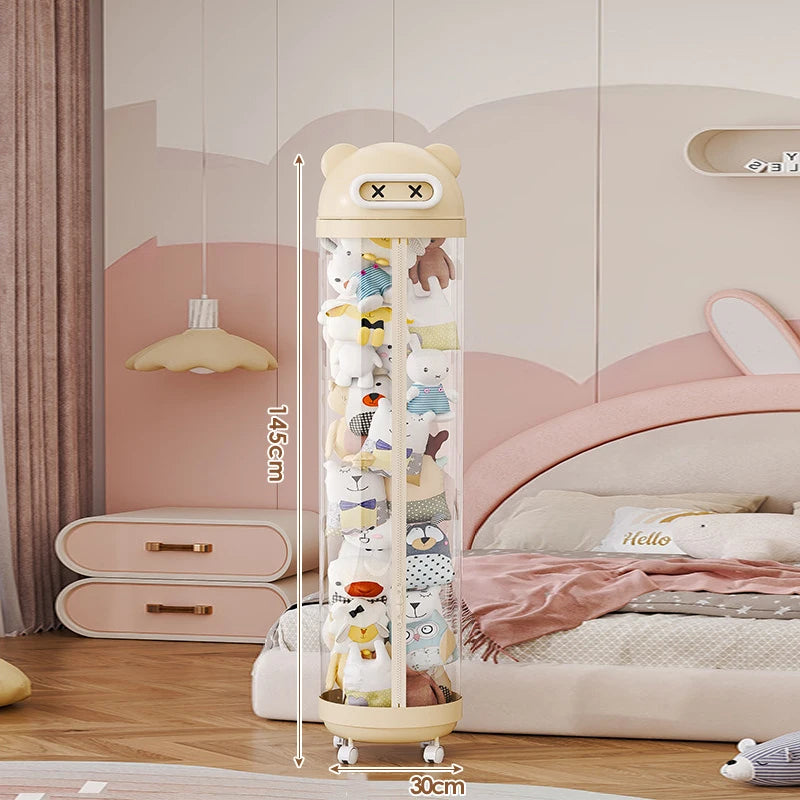 Large Transparent Toy Storage Bucket with Wheels – Kids’ Plush Organizer