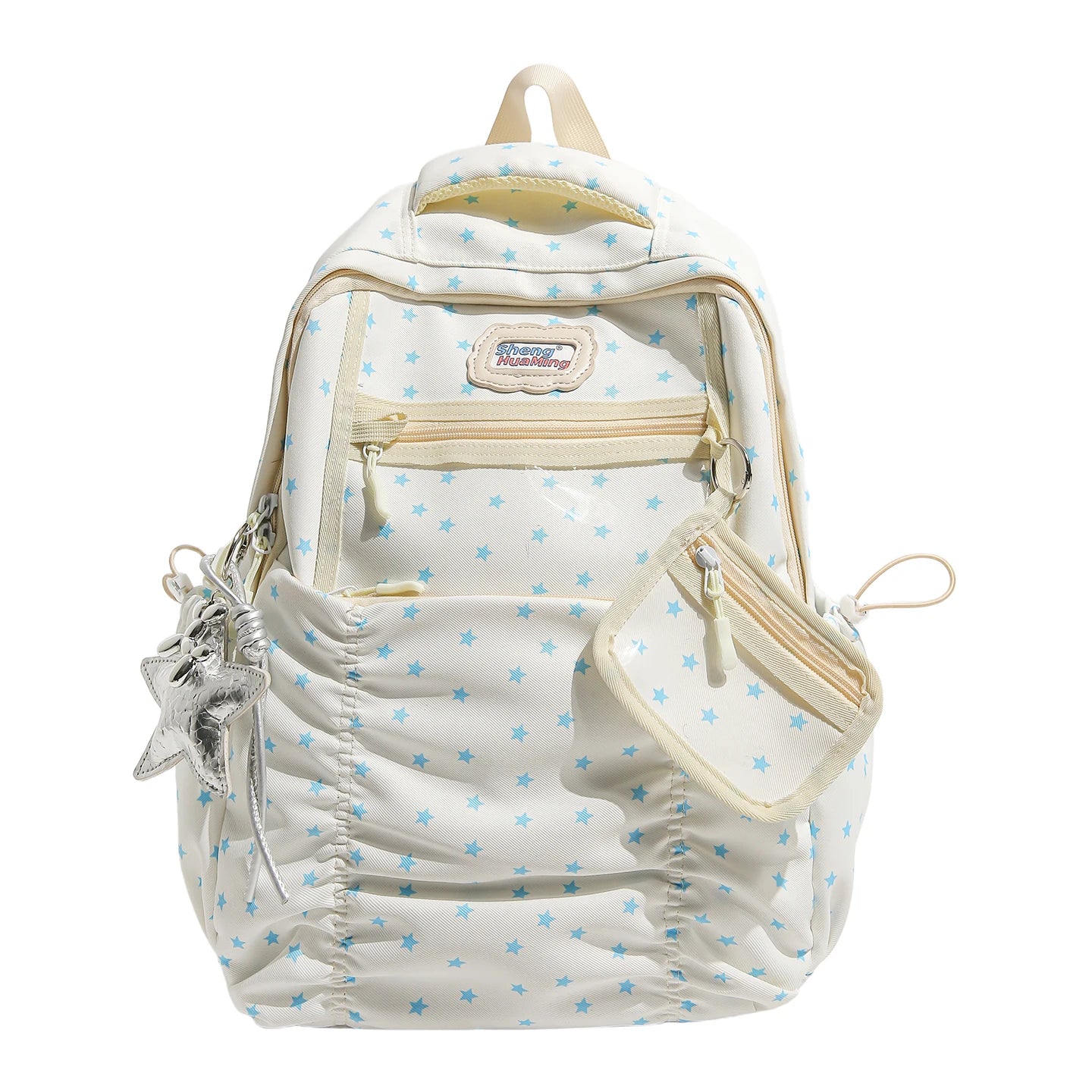 Women's Nylon Star Print Transparent Pocket Backpack Cute Casual Daily School Book Back Packs 2026 Girls Nylon Cute Backpacks