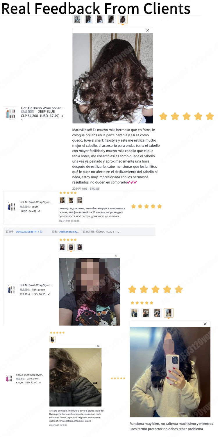 Hot Air Brush Auto-Curling 6 in1 Professional Multi Hair Styler Wrap Iron Straightener Hair Brush Curly Hair Dryer With Nozzles
