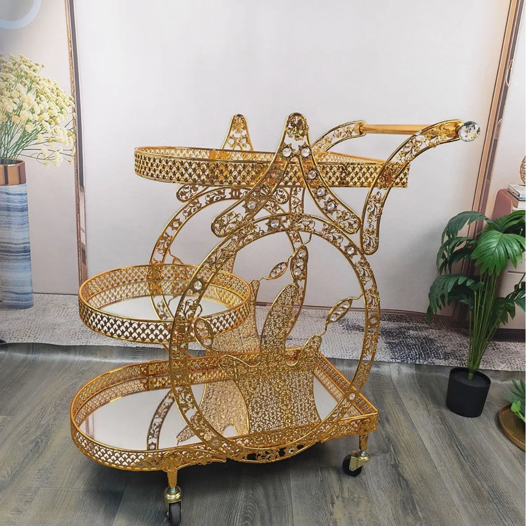 food truck trolley high-end metal glass light luxury retro food delivery dessert cart red wine mobile coffee table