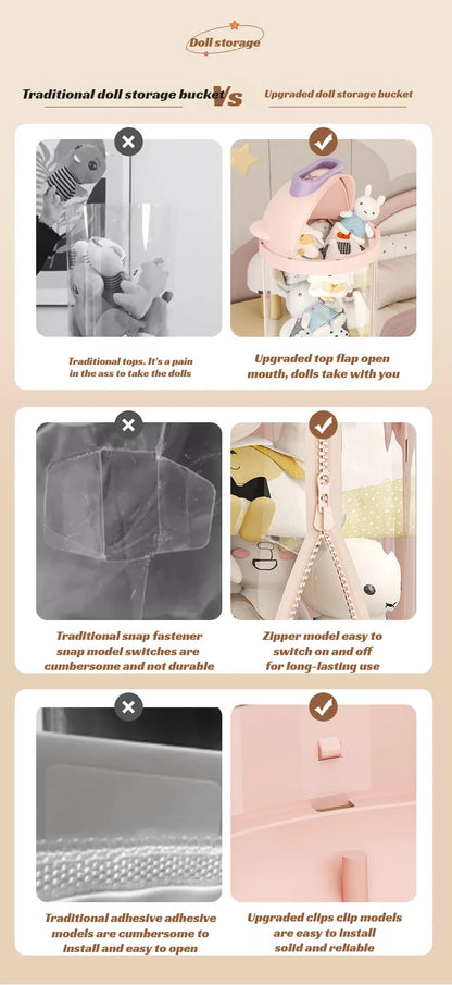 Large Transparent Toy Storage Bucket with Wheels – Kids’ Plush Organizer