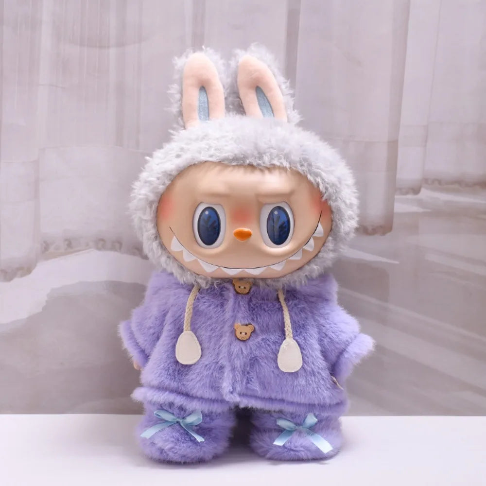 For 38cm Labubu Plush Doll Clothes Outfit Cute Bunny Hoodie Shoes Dolls Accessories Sitting Party Changing Dress Game DIY Toys