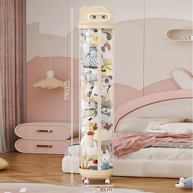 Large Transparent Toy Storage Bucket with Wheels – Kids’ Plush Organizer