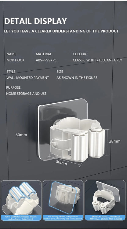 Multi-Purpose Strong Adhesive Wall Hooks – Mop & Broom Hanger