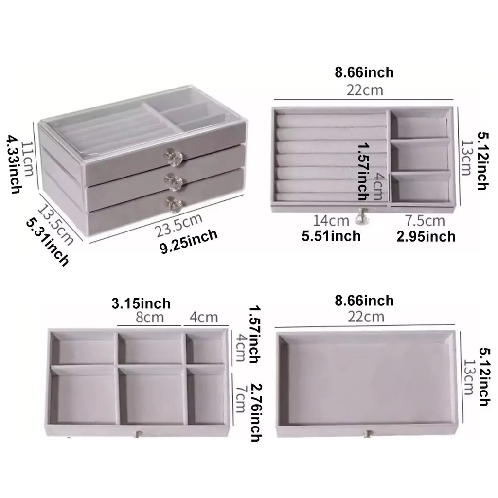 1PC Stackable 3 Layers Drawer Style Jewelry Box Beige Gray Desktop Storage Organizer for Earrings Rings Necklaces Bracelets