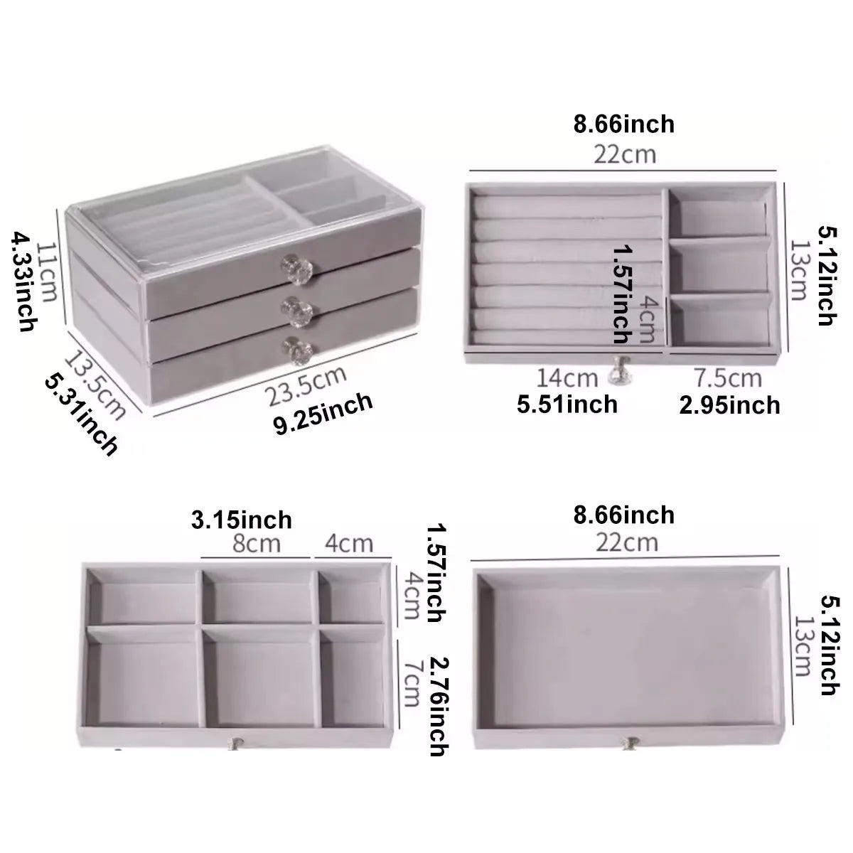 1PC Stackable 3 Layers Drawer Style Jewelry Box Beige Gray Desktop Storage Organizer for Earrings Rings Necklaces Bracelets