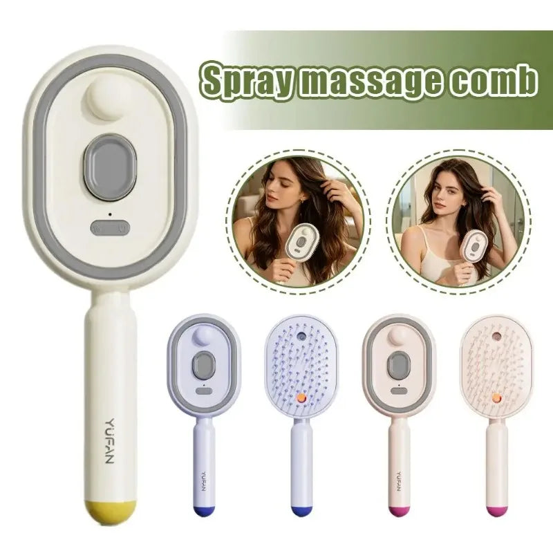 HOT Electric Spray Hair Comb Air Cushion Massage 3 in 1 Self Cleaning Steam