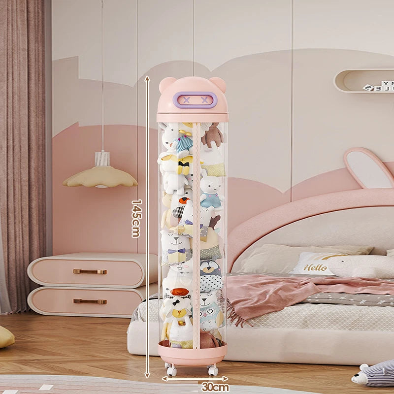 Large Transparent Toy Storage Bucket with Wheels – Kids’ Plush Organizer