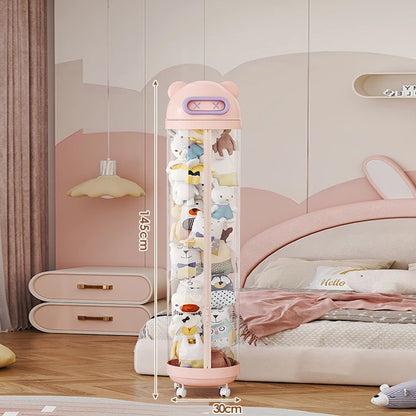 Large Transparent Toy Storage Bucket with Wheels – Kids’ Plush Organizer