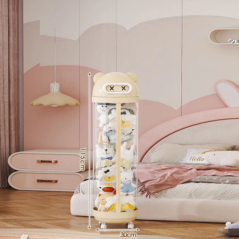 Large Transparent Toy Storage Bucket with Wheels – Kids’ Plush Organizer