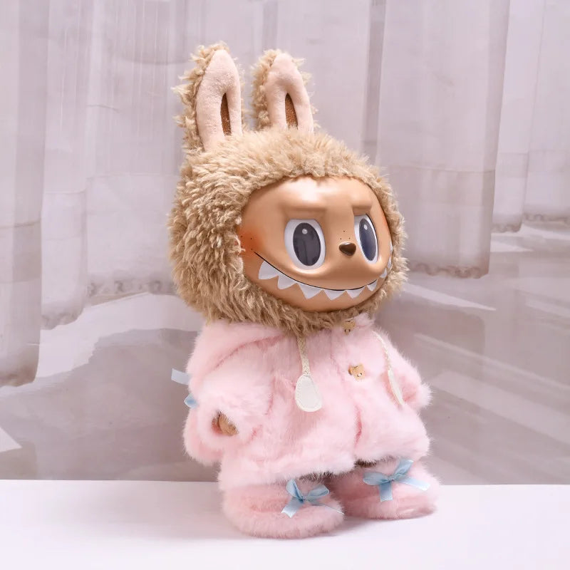 For 38cm Labubu Plush Doll Clothes Outfit Cute Bunny Hoodie Shoes Dolls Accessories Sitting Party Changing Dress Game DIY Toys