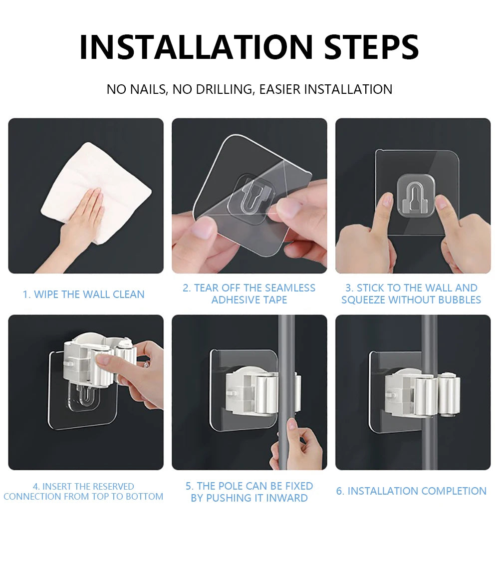 Multi-Purpose Strong Adhesive Wall Hooks – Mop & Broom Hanger