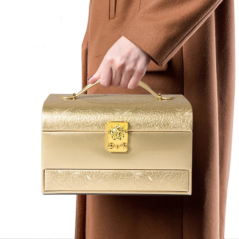 3-Layer Jewelry Storage Box with Lock for Women Watch