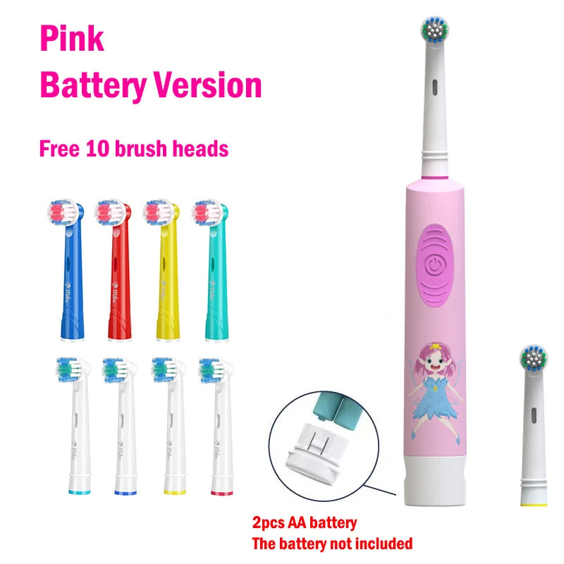 Kids Electric Toothbrush Soft Bristle Colorful Cartoon Rounded Vibrate Heads Teeth Brush Gum Care Battery Power 3-15 Years Old