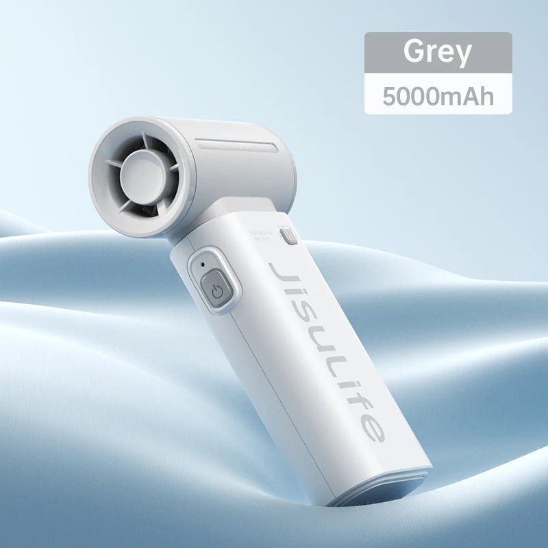 JISULIFE Handheld Turbo Fan, Super Strong Wind, 5 Speeds, Long Battery Life, 5000mAh USB Rechargeable, Multipurpose Pocket Fan