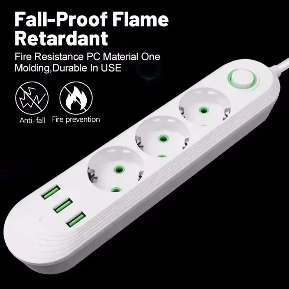 2500W EU Plug AC Outlet Multiprise Power Strip 2m Extension Cord Electrical Socket Network Filter With USB Ports Fast Charging