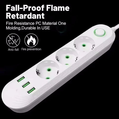 2500W EU Plug AC Outlet Multiprise Power Strip 2m Extension Cord Electrical Socket Network Filter With USB Ports Fast Charging