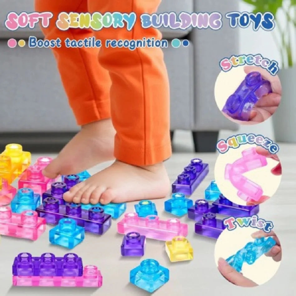40PCS Magic Gummy Bloc Soft Building Blocks for Kids, Food-Grade TPE Sensory Stacking Toys, Transparent Jelly Bricks, Educationa