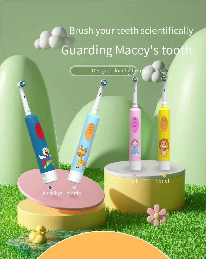 Kids Electric Toothbrush Soft Bristle Colorful Cartoon Rounded Vibrate Heads Teeth Brush Gum Care Battery Power 3-15 Years Old