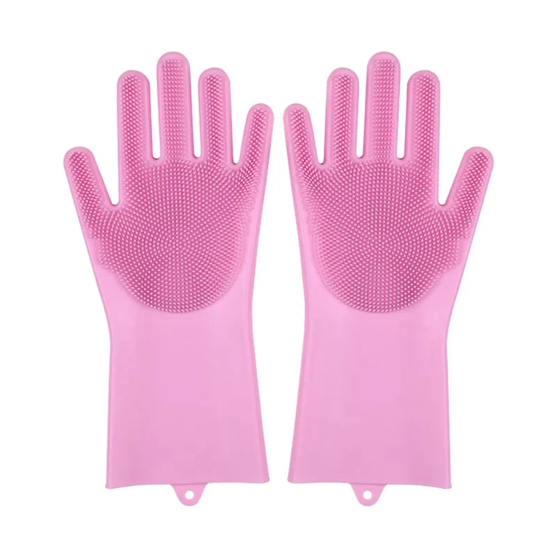 1Pair Dishwashing Cleaning Gloves Magic Silicone Scrub Rubber Dish Washing Glove Reusable Sponge Gloves Kitchen Cleaning Tools
