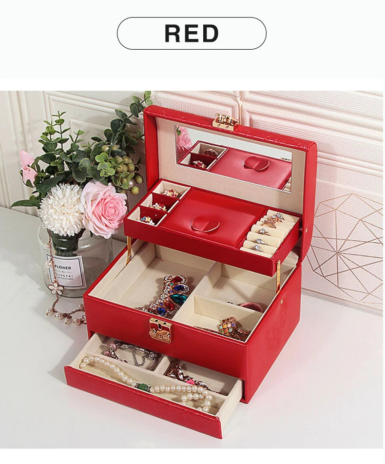 3-Layer Jewelry Storage Box with Lock for Women Watch