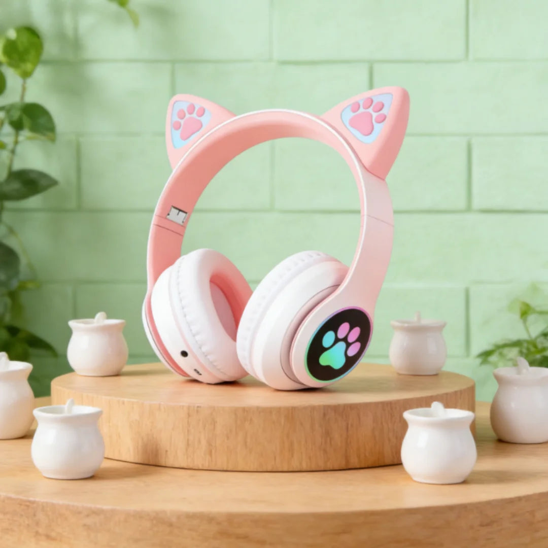 Flash Light Cute Cat Ears Wireless Headphone with Mic Control LED Kid Girl Stereo Music Helmet Phone Bluetooth Headset Gift