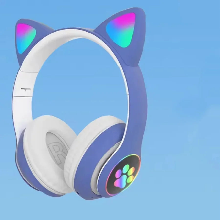 Flash Light Cute Cat Ears Wireless Headphone with Mic Control LED Kid Girl Stereo Music Helmet Phone Bluetooth Headset Gift