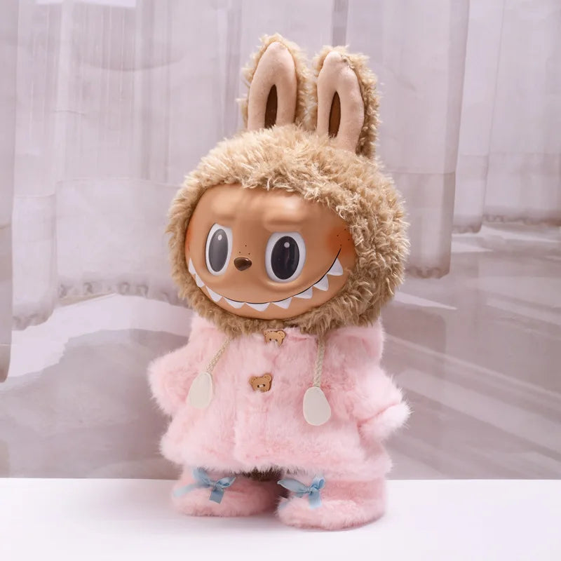 For 38cm Labubu Plush Doll Clothes Outfit Cute Bunny Hoodie Shoes Dolls Accessories Sitting Party Changing Dress Game DIY Toys