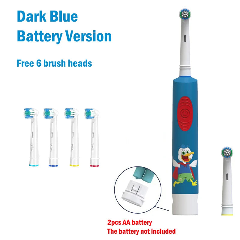 Kids Electric Toothbrush Soft Bristle Colorful Cartoon Rounded Vibrate Heads Teeth Brush Gum Care Battery Power 3-15 Years Old