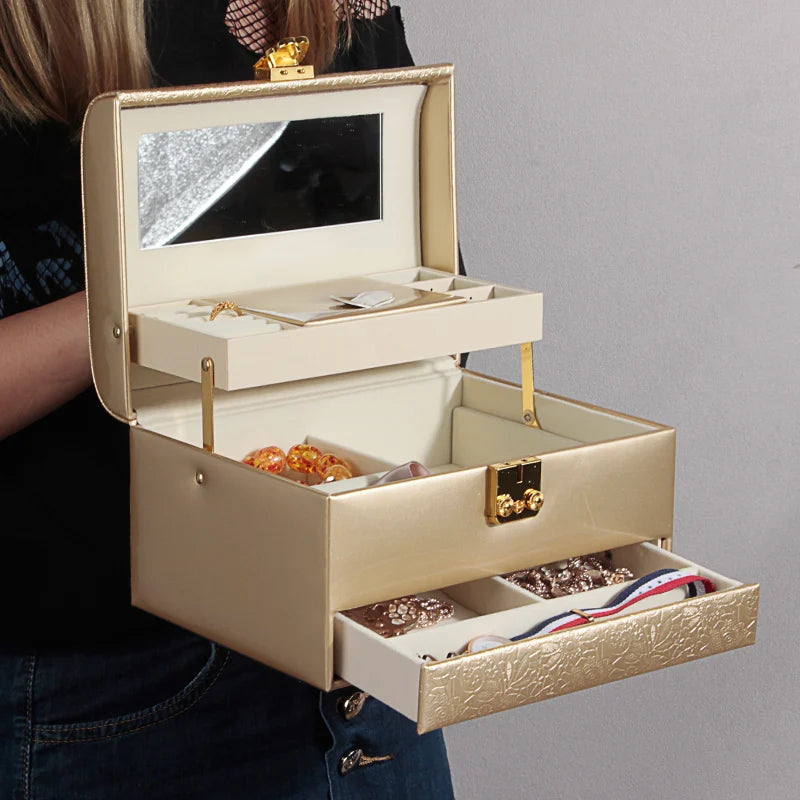 3-Layer Jewelry Storage Box with Lock for Women Watch