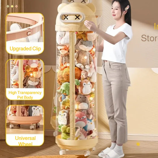 Large Transparent Toy Storage Bucket with Wheels – Kids’ Plush Organizer
