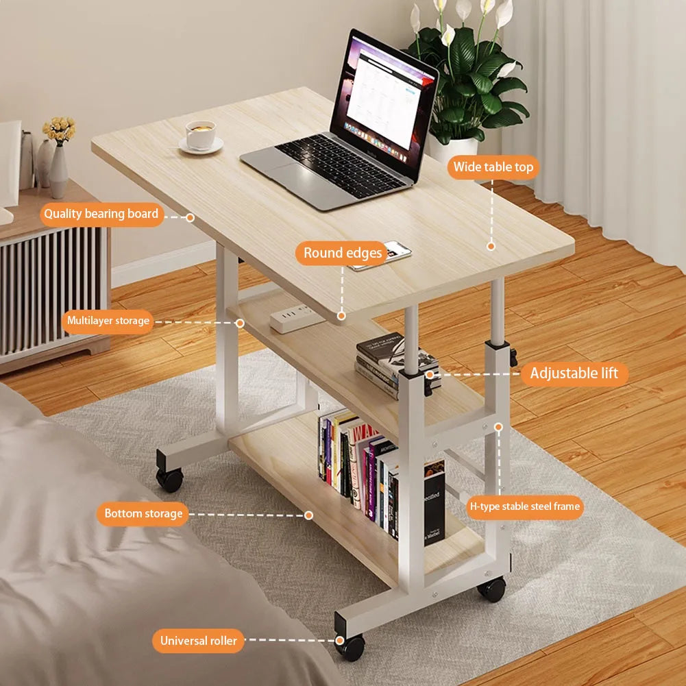 Height Adjustable Mobile Table Overbed Desk with Wheels Multi Color