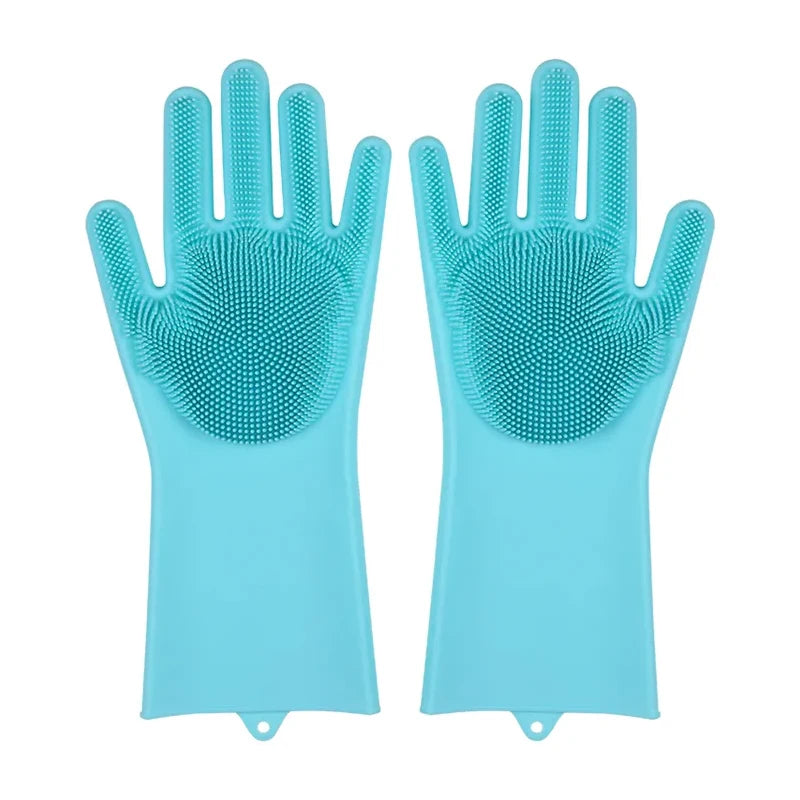 1Pair Dishwashing Cleaning Gloves Magic Silicone Scrub Rubber Dish Washing Glove Reusable Sponge Gloves Kitchen Cleaning Tools