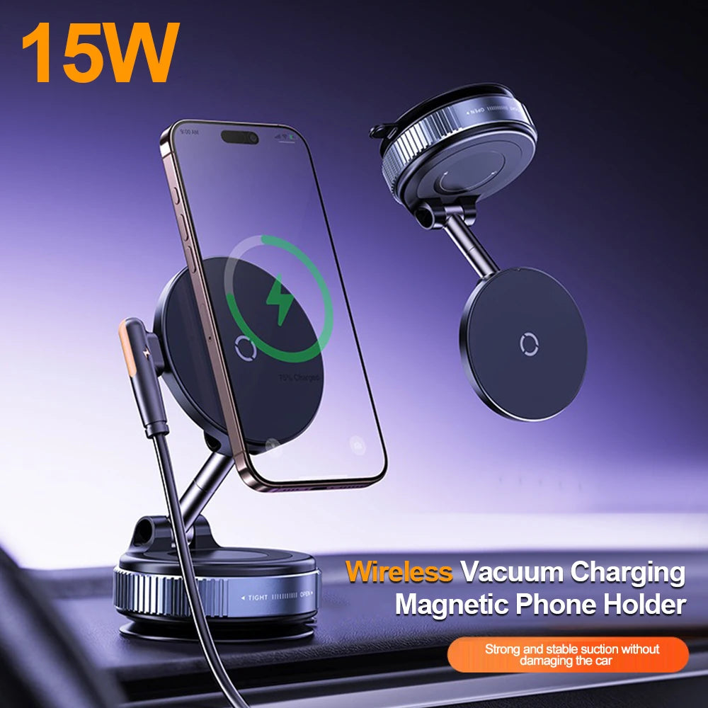 360 degree Rotation Foldable Magnetic Phone Holder, Vacuum Suction Cup Wireless Charger, Portable Universal Mount for Car, Gym